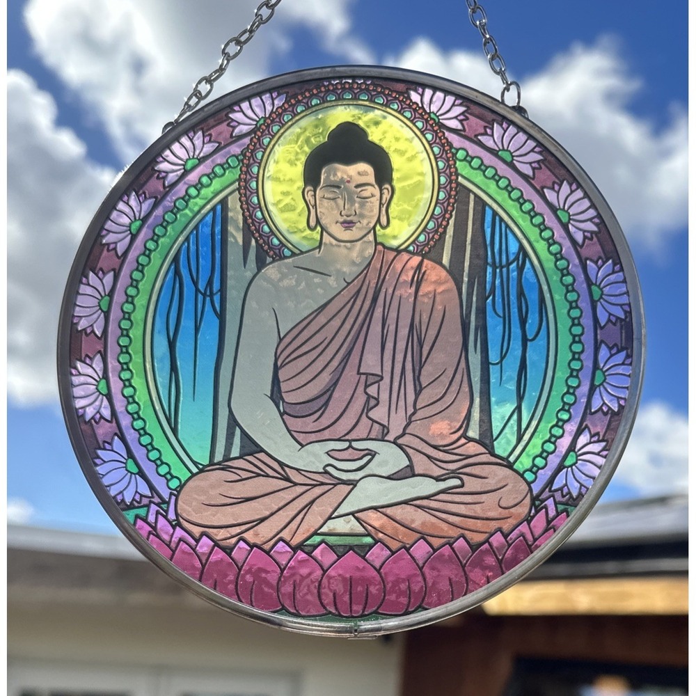 BUDDHA SUNCATCHER 6" Stained Glass‎ Look HINDU God Buddha Buddhist Zen Lotus New